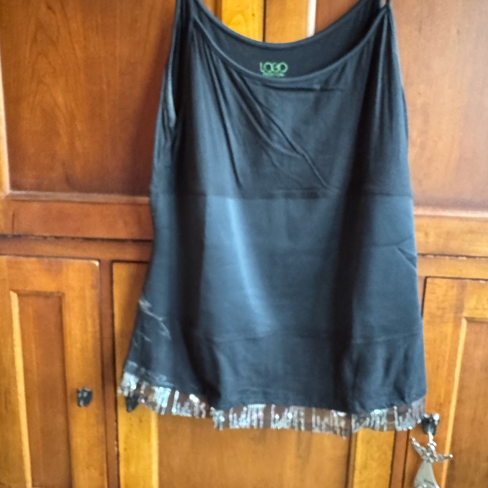 LOGO Black Cami with Sequin Fringe